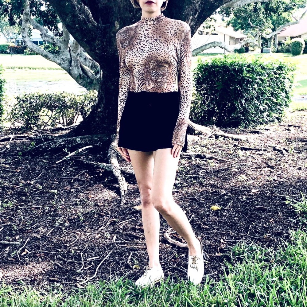 Vintage 80s Glittery Leopard Print Bodysuit